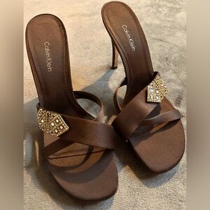 Vintage Calvin Klein Formal Anvil Chocolate Brown Satin High Heel